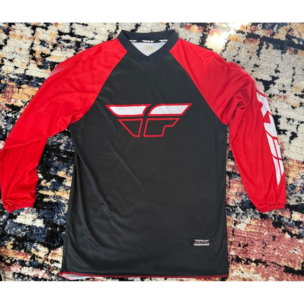 Fly Racing Motocross Jersey Mens Medium Black Red Long Sleeve BMX MTB Shirt